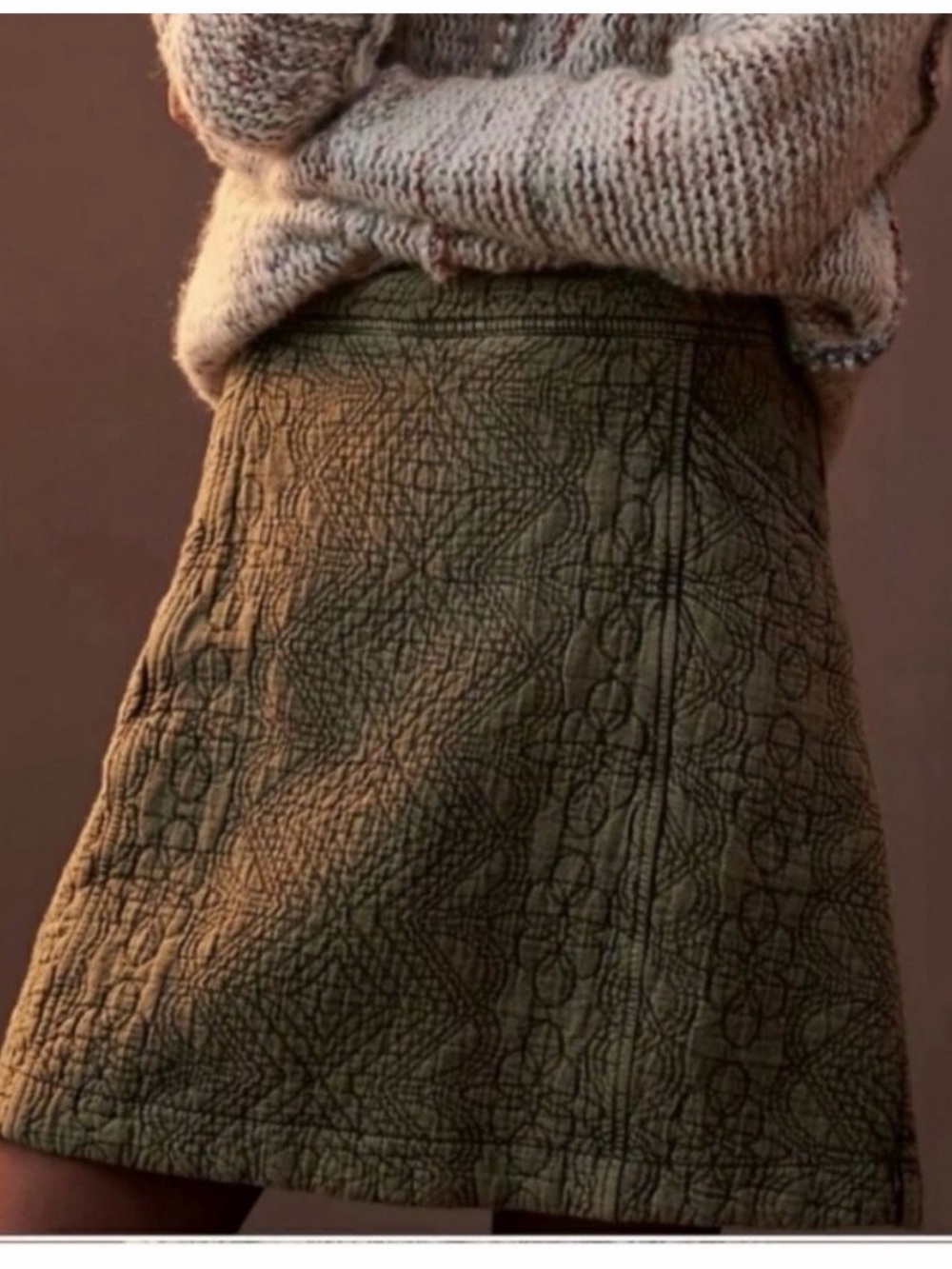 Pilcro Olive Quilted Mini Skirt with Front Pockets - Picture 1 of 6
